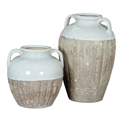 Stonewild Medium Amphora White and Sand Textured Ceramic Vase with Handles