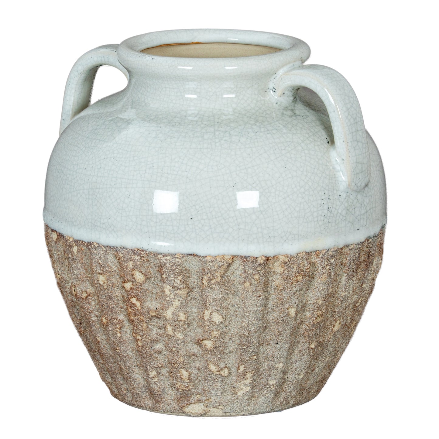 Stonewild Medium Amphora White and Sand Textured Ceramic Vase with Handles