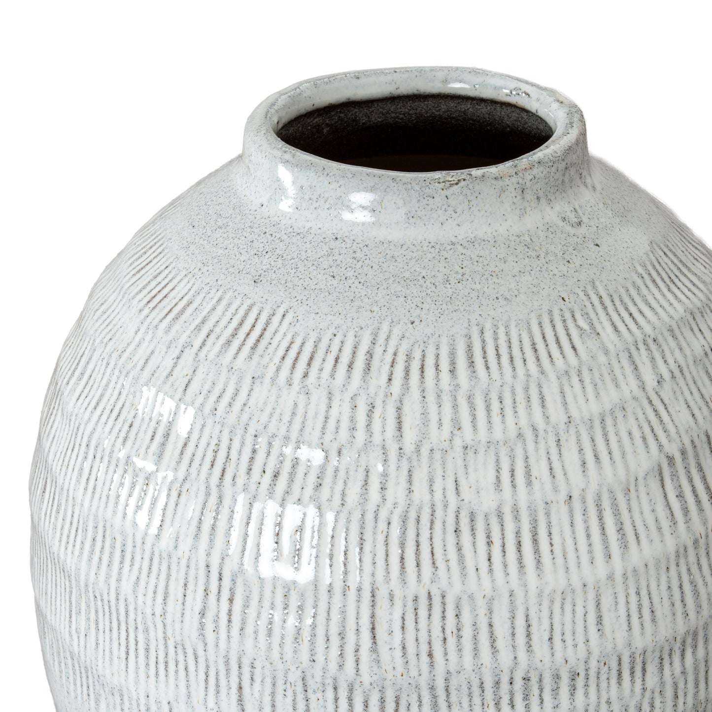 Terravine White Medium Olpe Ceramic Vase with Textured Finish