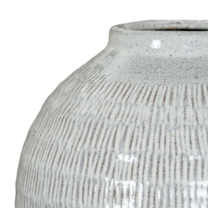 Terravine White Medium Olpe Ceramic Vase with Textured Finish