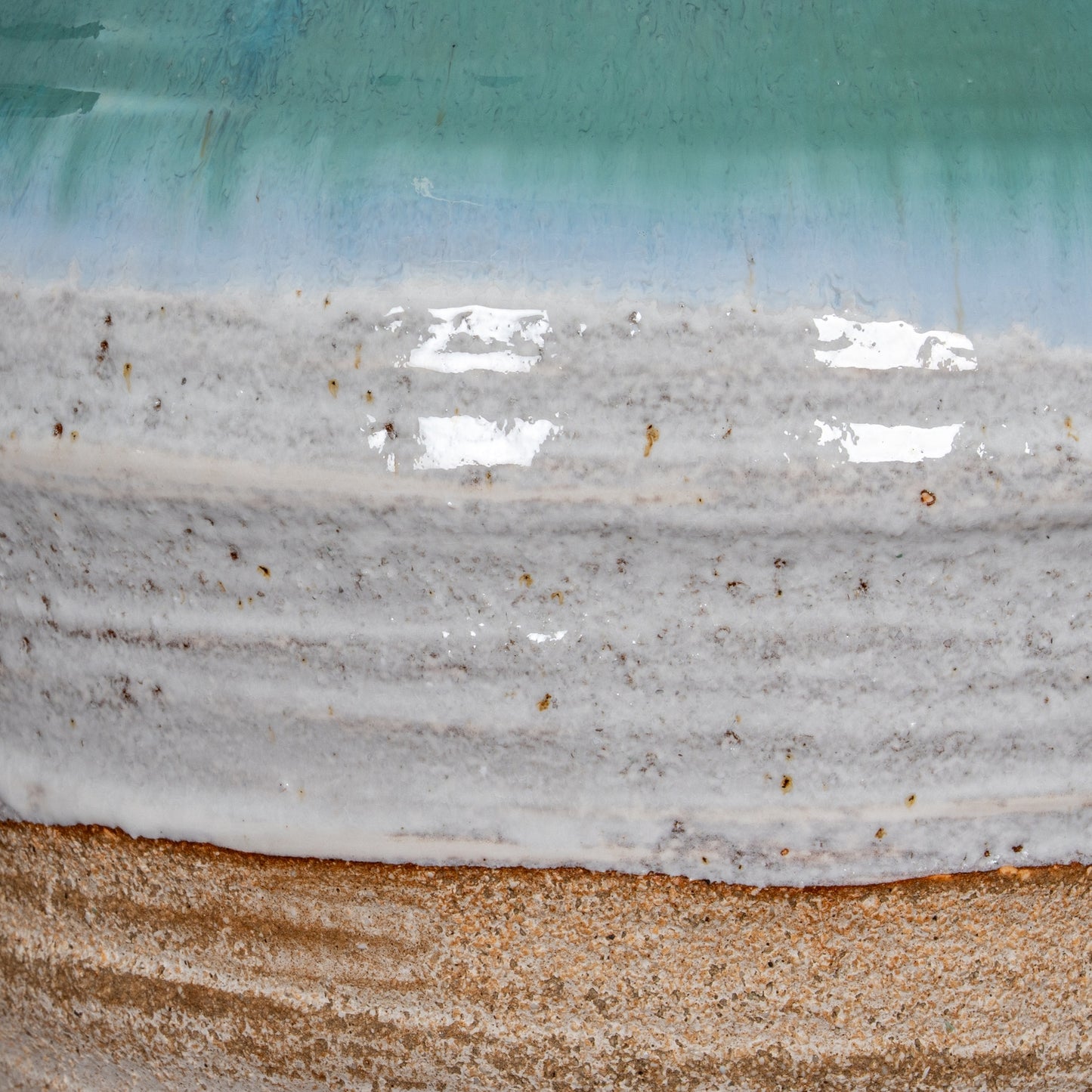 Rustic Ombre Turquoise Blue and Sand Glazed Ceramic Vase with Handles