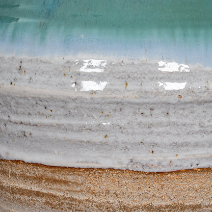 Rustic Ombre Turquoise Blue and Sand Glazed Ceramic Vase with Handles