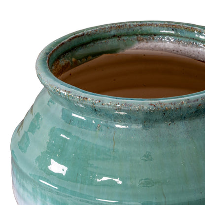 Rustic Ombre Turquoise Blue and Sand Glazed Ceramic Vase