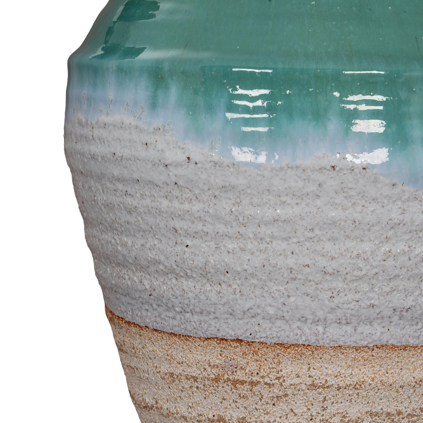 Rustic Ombre Turquoise Blue and Sand Glazed Ceramic Vase