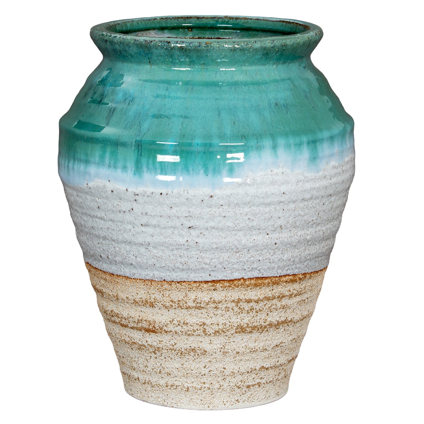 Rustic Ombre Turquoise Blue and Sand Glazed Ceramic Vase