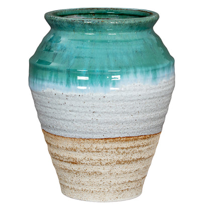 Rustic Ombre Turquoise Blue and Sand Glazed Ceramic Vase