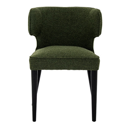 Mirmande Mid Century Upholstered Curved Green Dining Chair with Wooden Legs