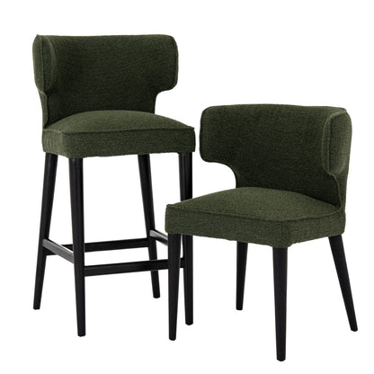 Mirmande Mid Century Upholstered Curved Green Dining Chair with Wooden Legs