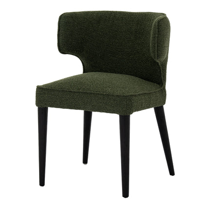 Mirmande Mid Century Upholstered Curved Green Dining Chair with Wooden Legs