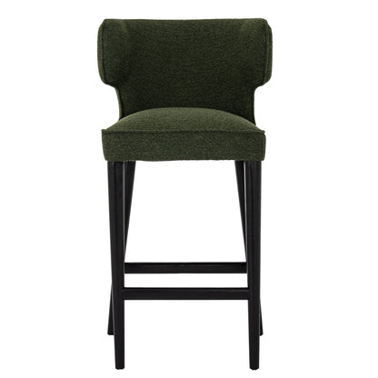 Modena Modern Green Upholstered Bar Stool with Wooden Legs