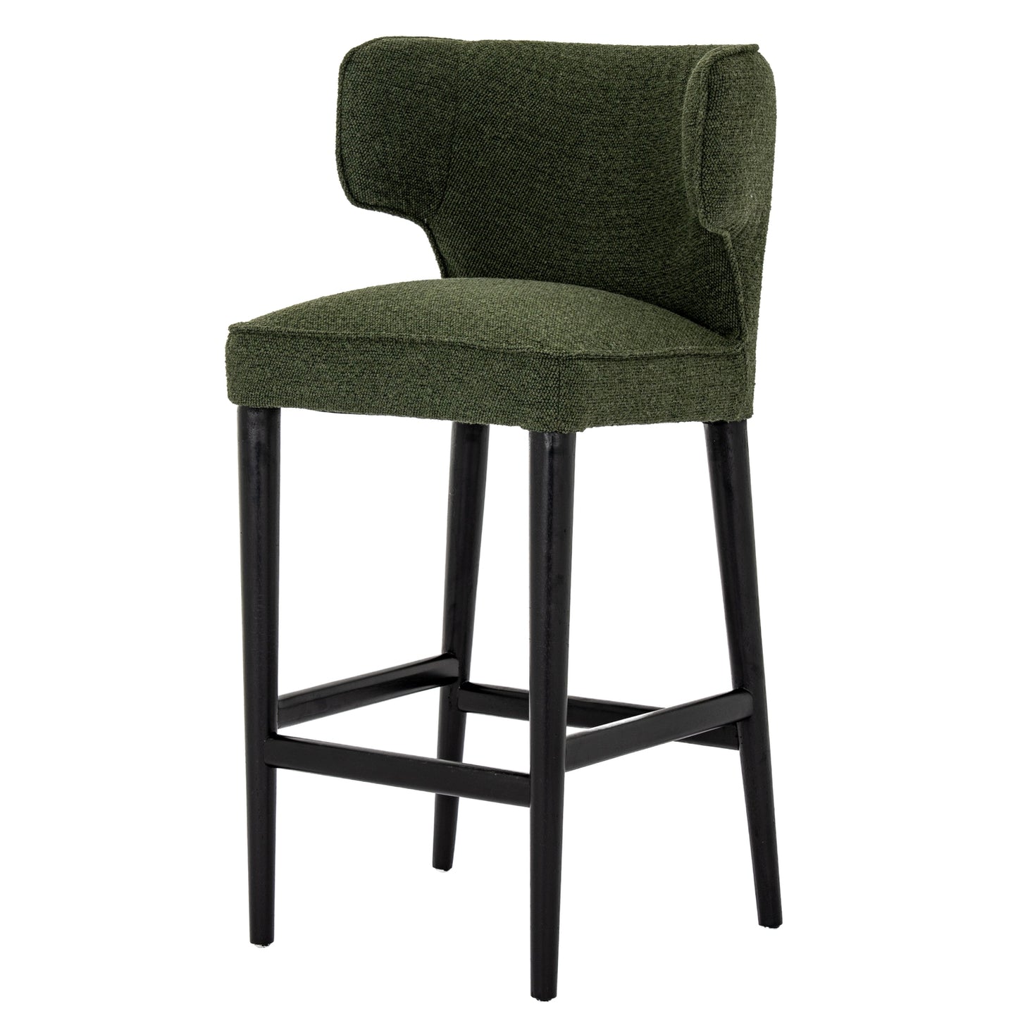 Modena Modern Green Upholstered Bar Stool with Wooden Legs