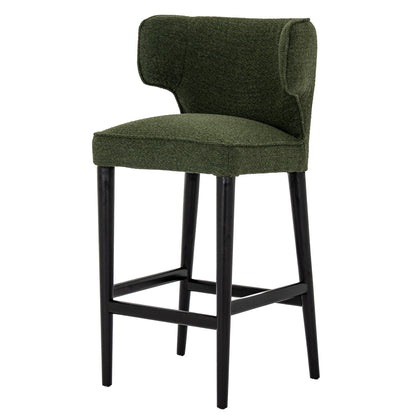 Modena Modern Green Upholstered Bar Stool with Wooden Legs