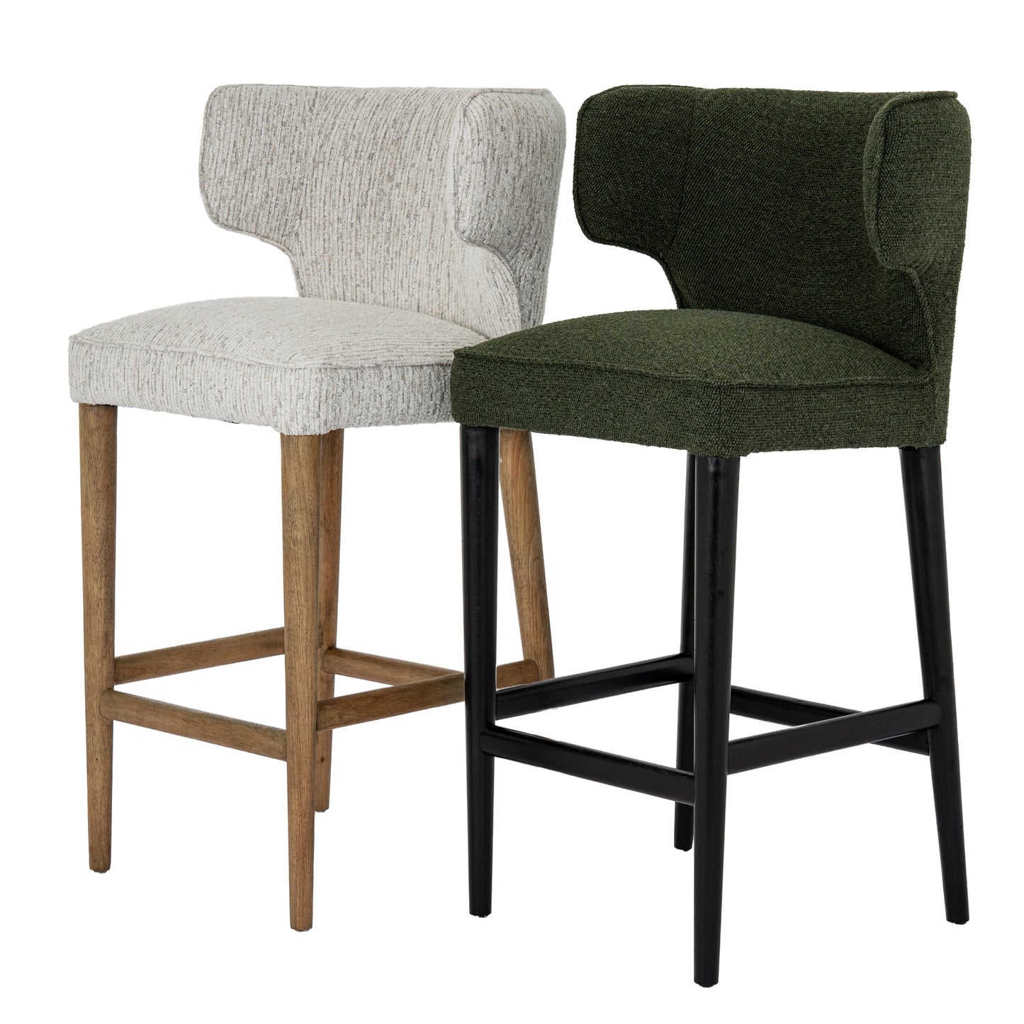 Modena Modern Soft Grey Upholstered Bar Stool with Wooden Legs