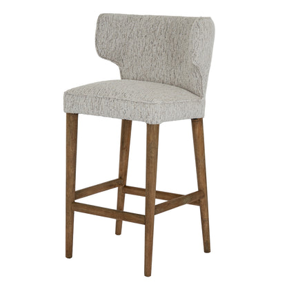 Modena Modern Soft Grey Upholstered Bar Stool with Wooden Legs