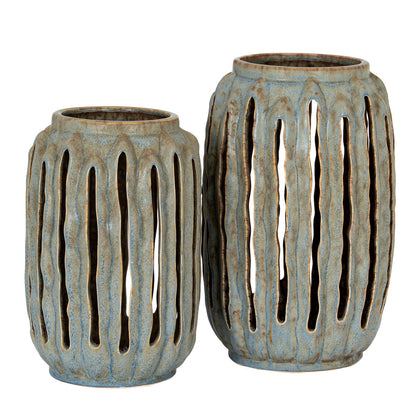 Textured Ceramic Cut Out Candle Holder Lantern