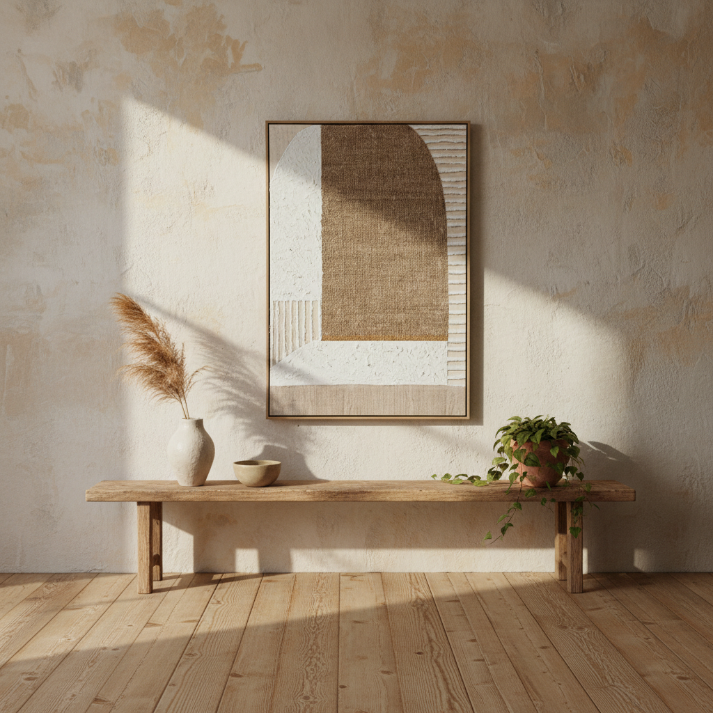 Monodendri Textured Woven Plaster Hand Painted Canvas In Frame