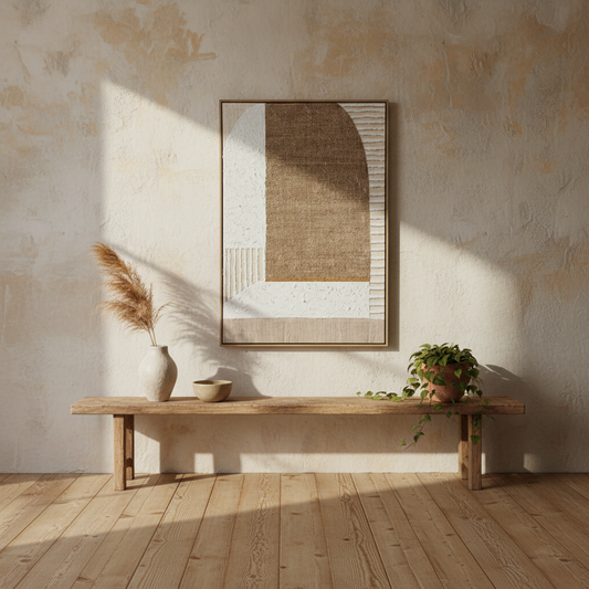Monodendri Textured Woven Plaster Hand Painted Canvas In Frame