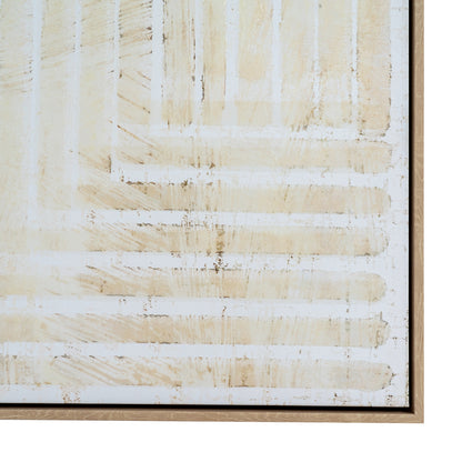 Papingo Neutral Cream Hand Painted Lines Canvas In Frame