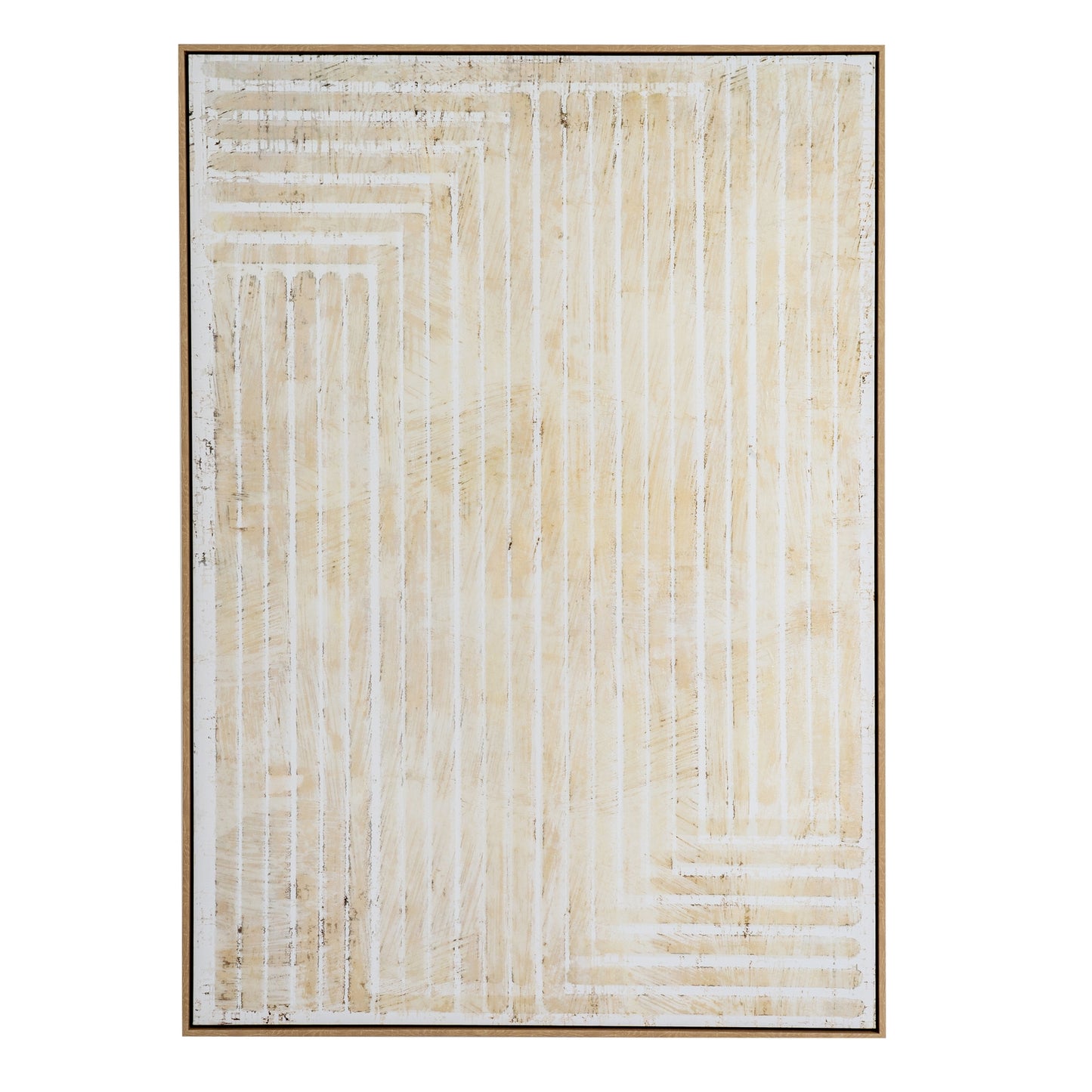 Papingo Neutral Cream Hand Painted Lines Canvas In Frame