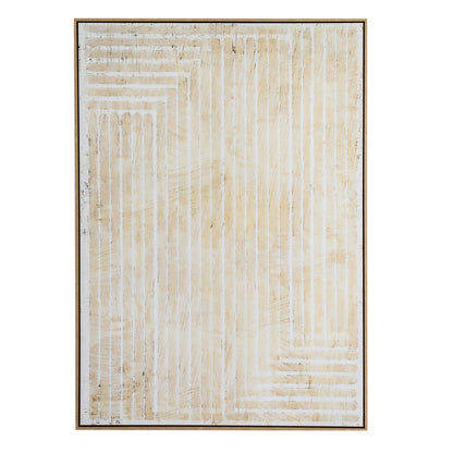 Papingo Neutral Cream Hand Painted Lines Canvas In Frame