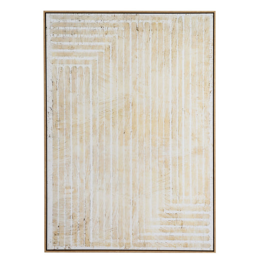 Papingo Neutral Cream Hand Painted Lines Canvas In Frame