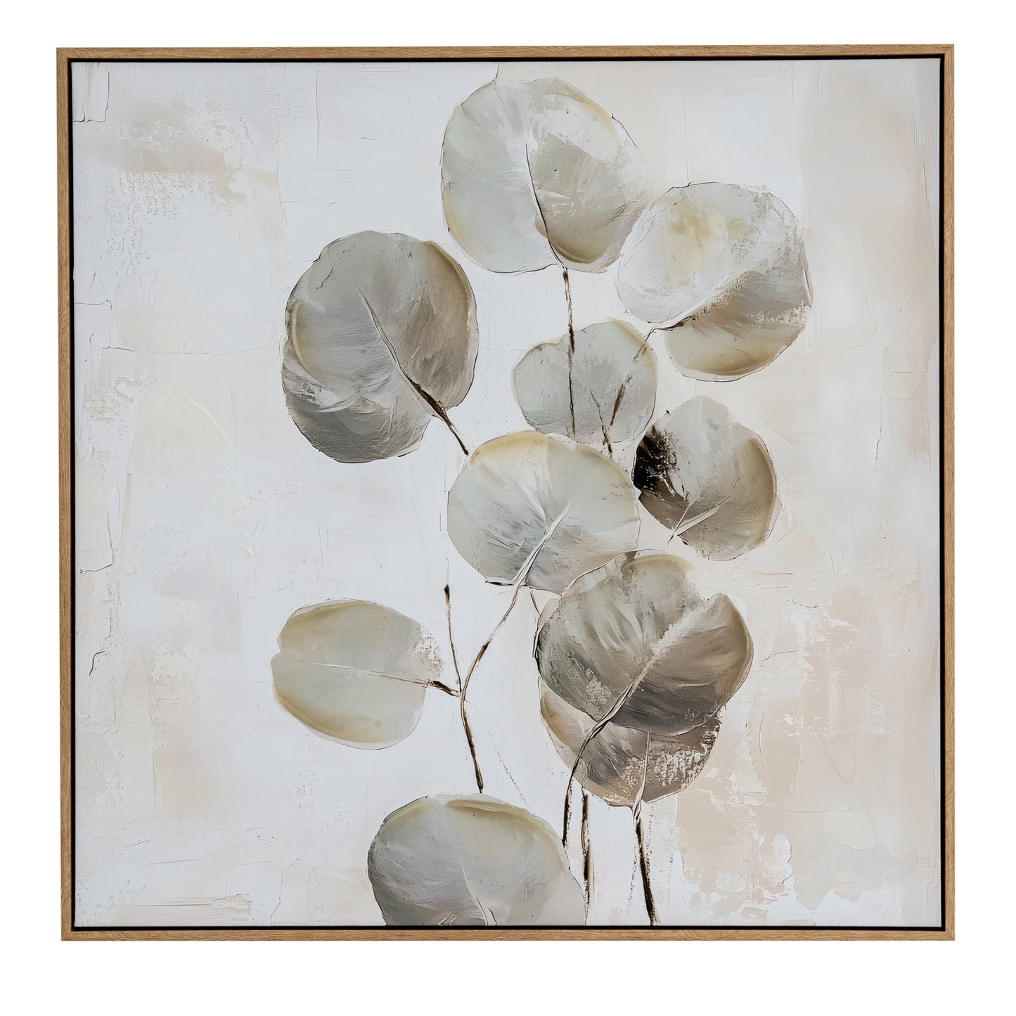 Halki Square Hand Painted Eucalyptus Leaves Canvas In Frame