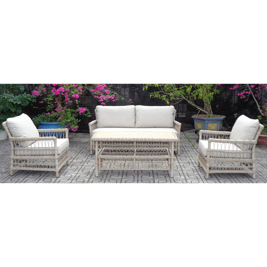 Santorini Cream Wicker Outdoor 4 Seater Lounge Set
