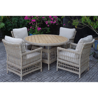 Santorini Outdoor Cream Wicker 4 Seater Round Dining Set