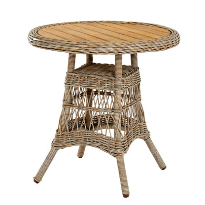Santorini Round Cream Wicker Side Table with Wooden Top