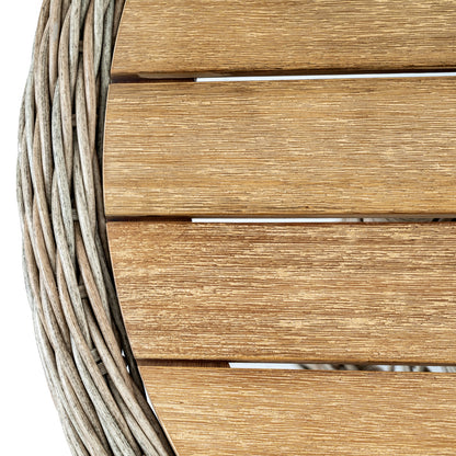 Santorini Round Cream Wicker Side Table with Wooden Top