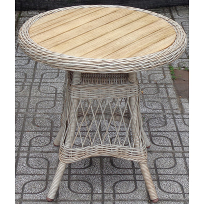 Santorini Round Cream Wicker Side Table with Wooden Top