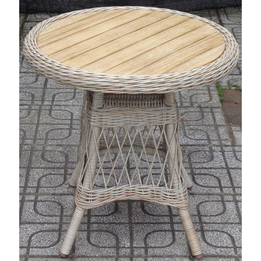Santorini Round Cream Wicker Side Table with Wooden Top