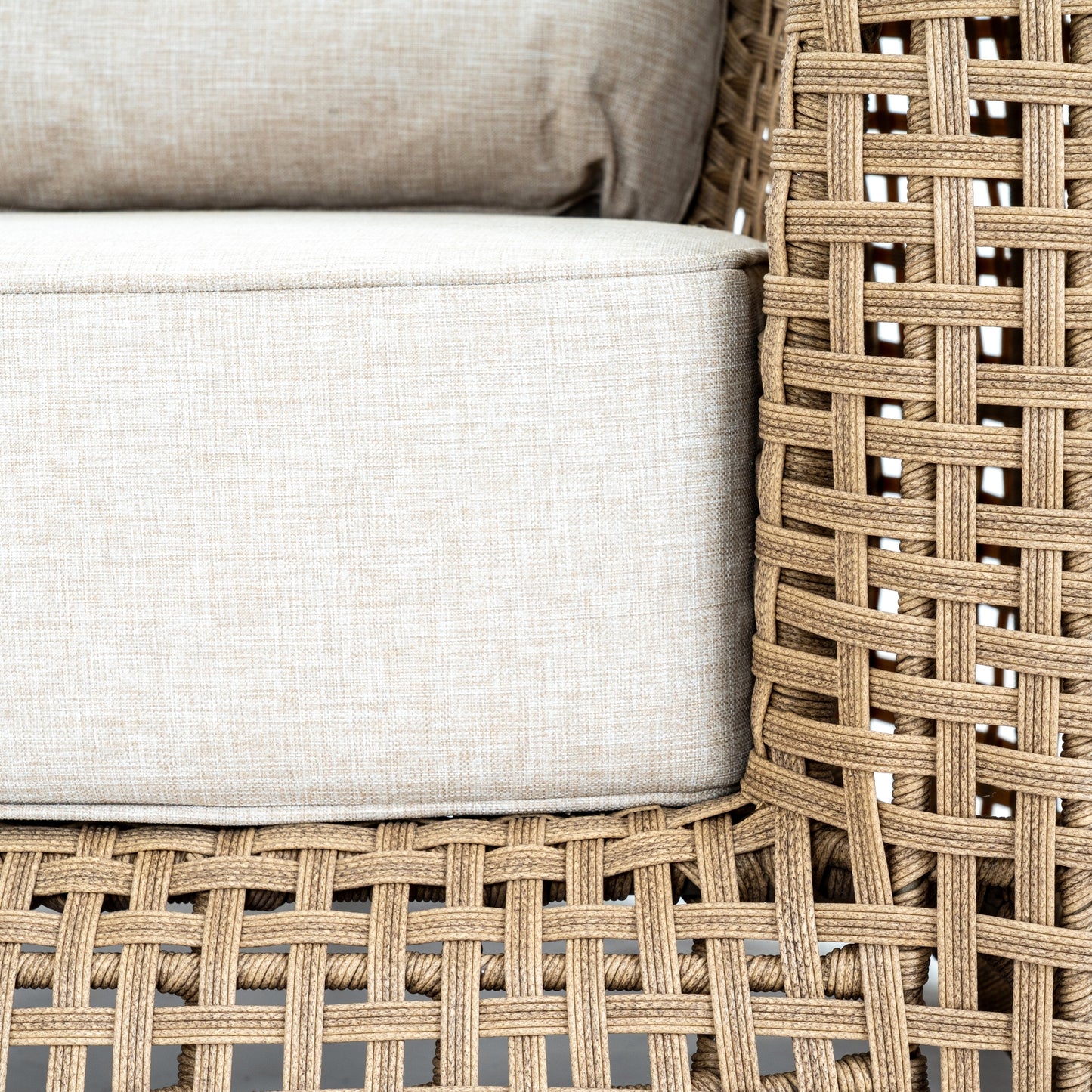 Sardinia Large Outdoor Natural Wicker Lounge Chair Cream Cushions