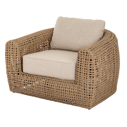 Sardinia Large Outdoor Natural Wicker Lounge Chair Cream Cushions