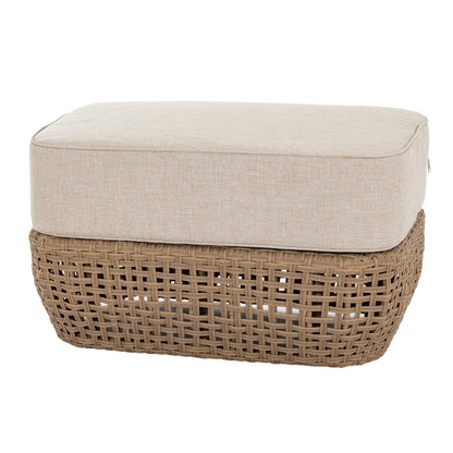 Sardinia Outdoor Natural Wicker Footstool Cream Cushion