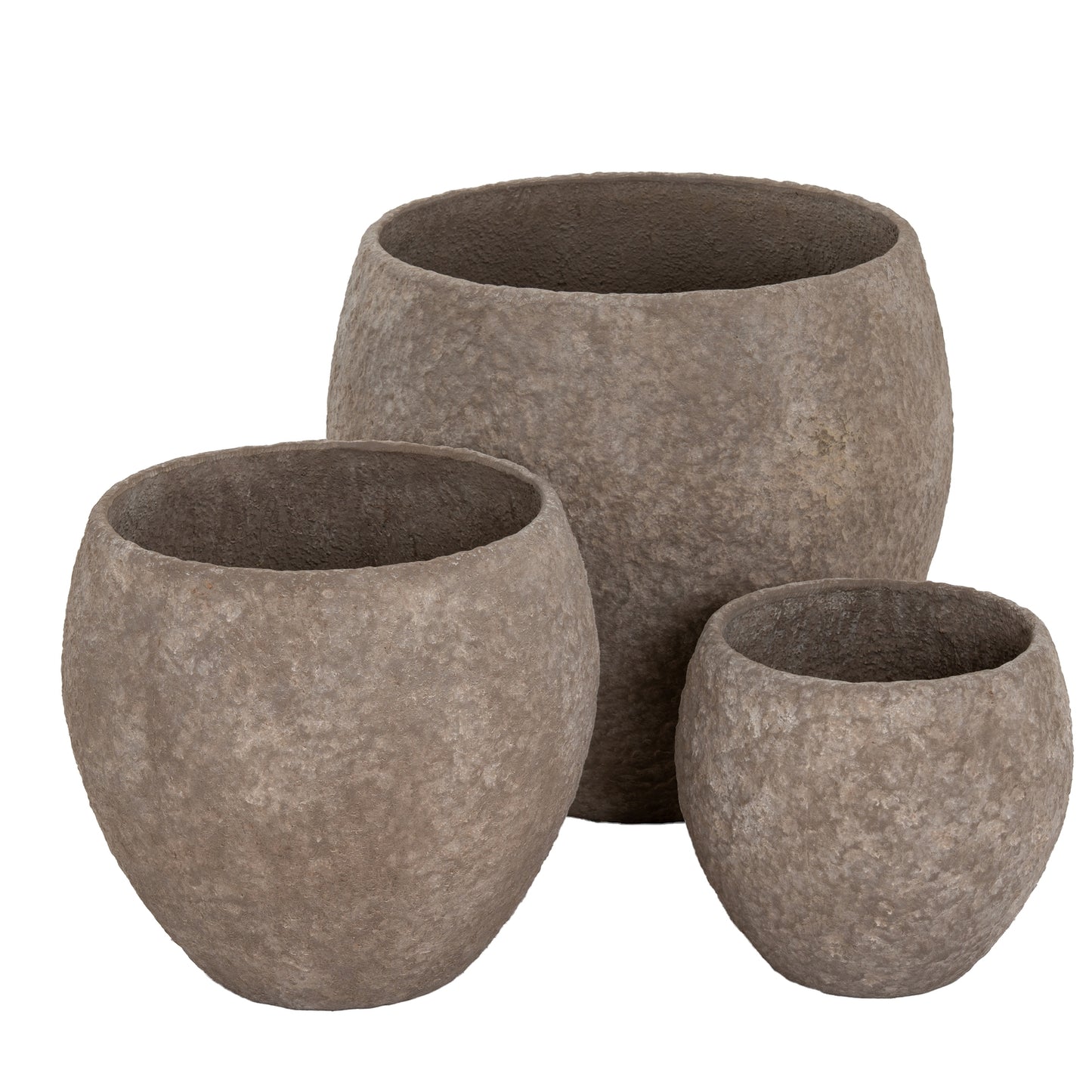 Set Of 3 Brown Concrete Textured Garden Planters