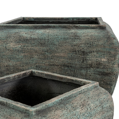 Set Of 2 Aged Green Concrete GardenPlanters