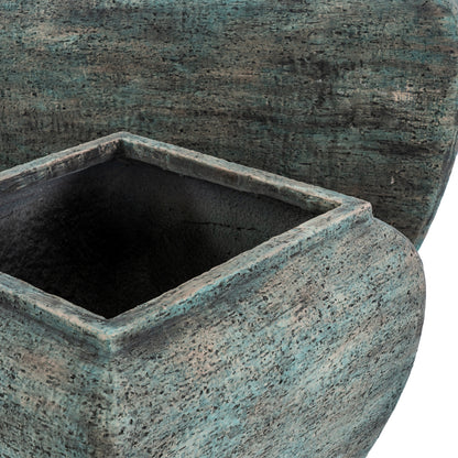 Set Of 2 Aged Green Concrete GardenPlanters