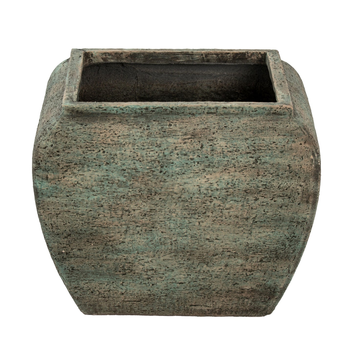 Set Of 2 Aged Green Concrete GardenPlanters