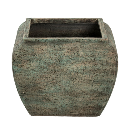 Set Of 2 Aged Green Concrete GardenPlanters