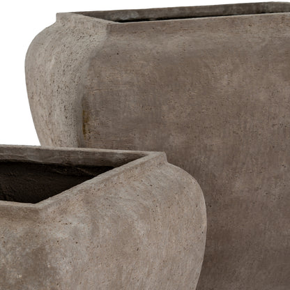 Set Of 2 Brown Concrete Garden Planters