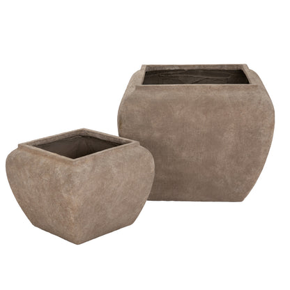 Set Of 2 Brown Concrete Garden Planters