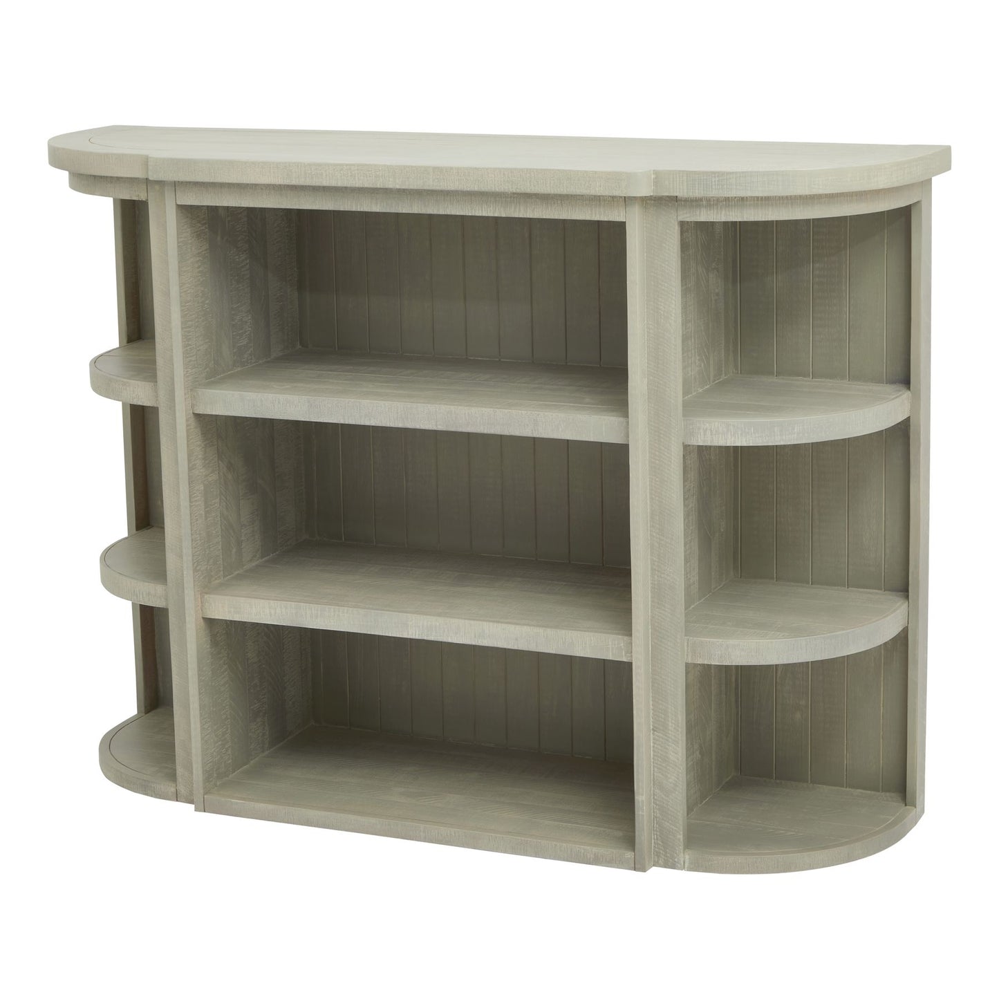 Genoa Grey Wash Rounded Edges Wooden Bookcase with 3 Open Shelves