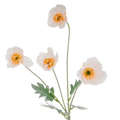 Set of 3 Artificial Flowers Cream Papaver Poppy Sprays