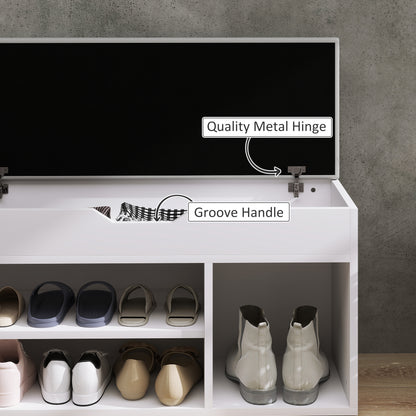 Zima Wooden White Shoe Storage Bench With Hidden Compartment And Grey Padded Seat