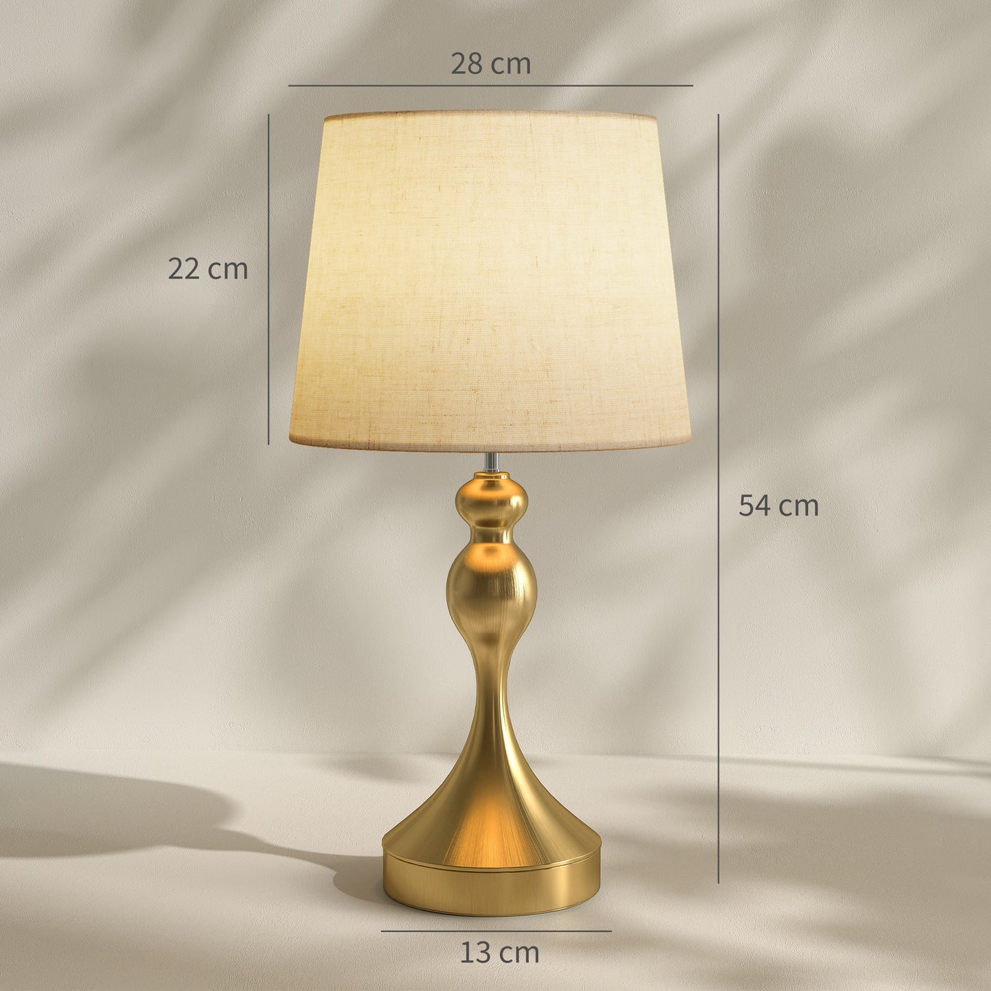Rino Metal Gold Tone Set Of 2 Bedside Lamps With USB Charging Ports Linen Shades And 3 Colour Light