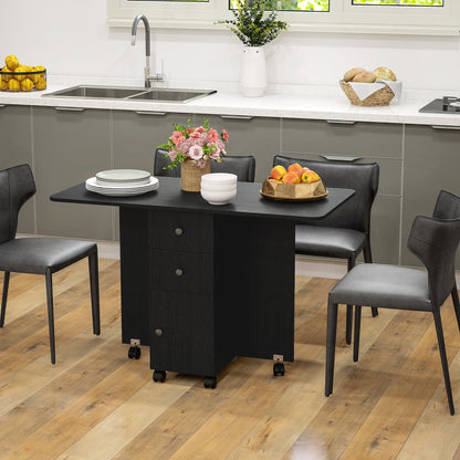 Midile Wooden Distressed Black Drop Leaf Dining Table With Storage Seating 6