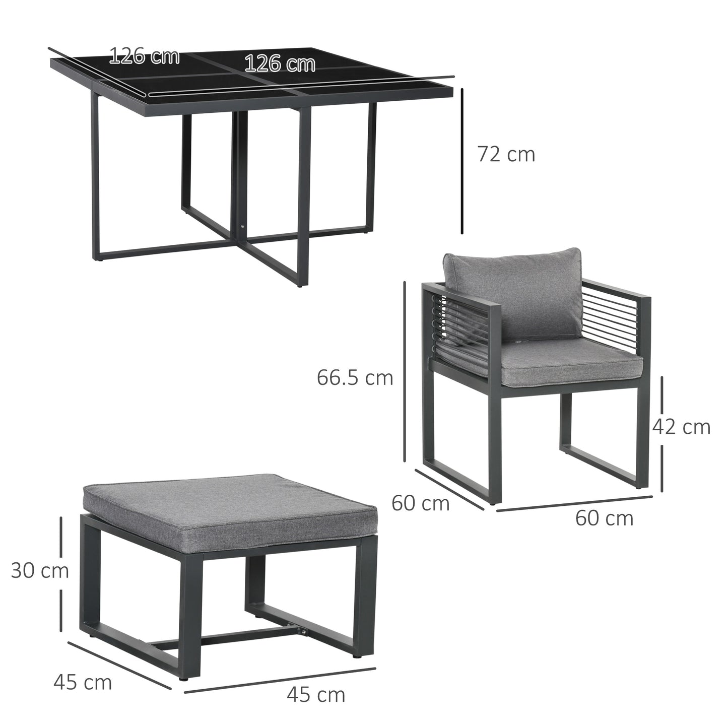 Sekalu Grey 8 Seater Grey Rattan Rope and Aluminium Outdoor Dining Set With Glass Top Table