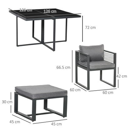 Sekalu Grey 8 Seater Grey Rattan Rope and Aluminium Outdoor Dining Set With Glass Top Table