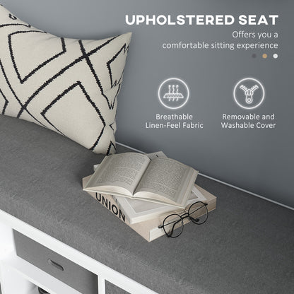 Keso Wooden White And Grey Shoe Storage Bench With Cushioned Seat